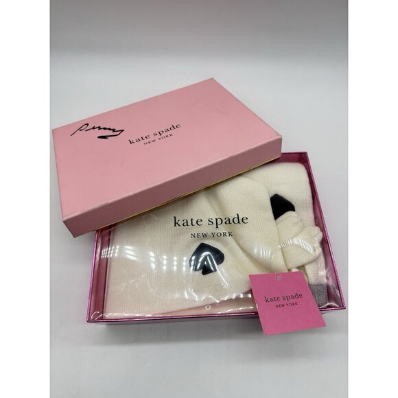 KATE SPADE spade women's beanie winter hat + glove set -WHITE -2 PC - Picture 8 of 9
